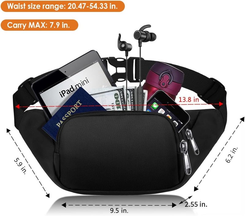Syican Large Fanny Pack for Women Men - Waist bag with 3-Zipper Pockets, Gifts for Enjoy Sports Traveling Workout Casual Hands-Free crossbody bags Fits MAX 7.9'' iPad & 6.6'' Phone - Image 2